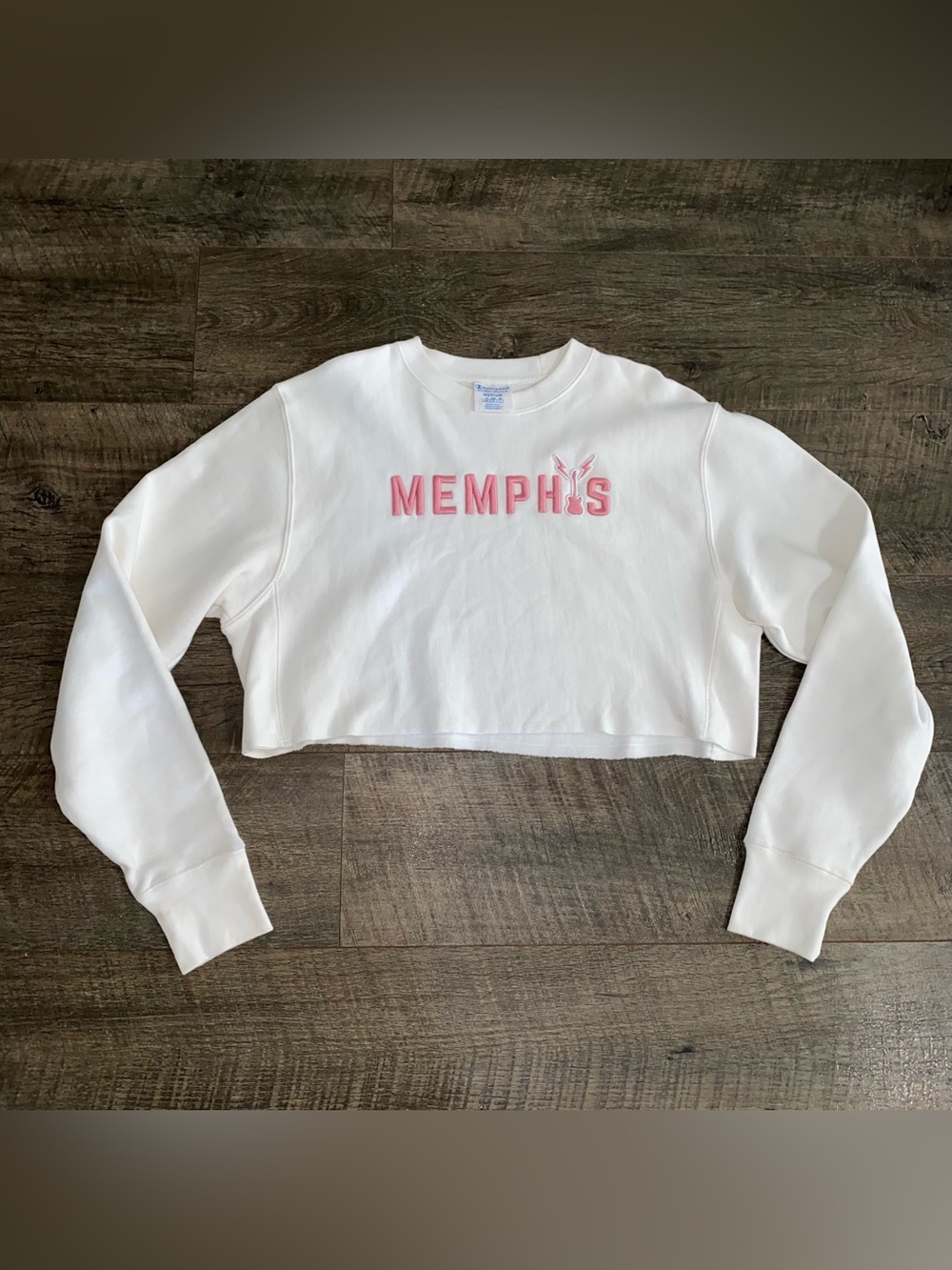 Champion Reverse Weave Cropped Long Sleeve Sweatshirt Med Memphis Guitar White